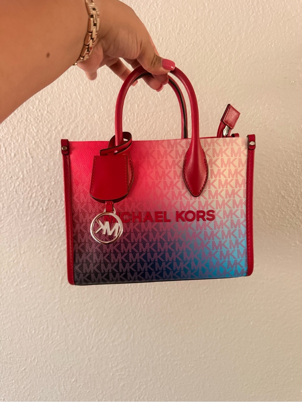 Michael Kors Red to Blue Ombre MK Logo Satchel